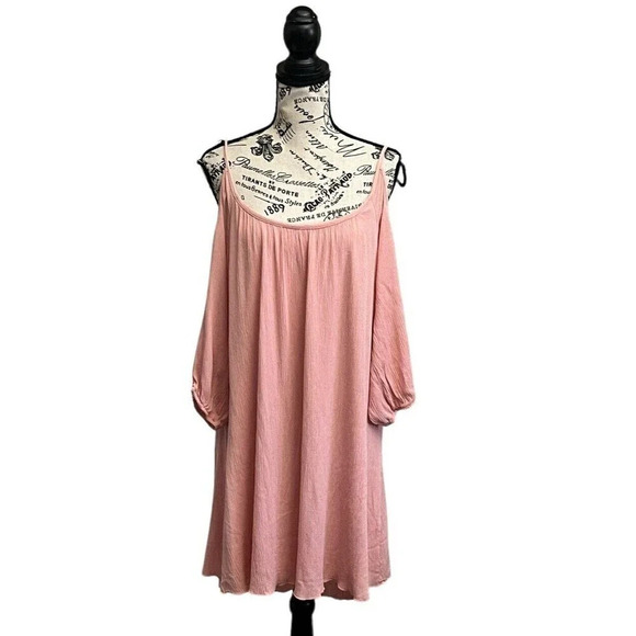 Persaya Women’s Pink Cold Shoulder Mini Dress Size XL Coastal Beach Soft Girl - Picture 2 of 9